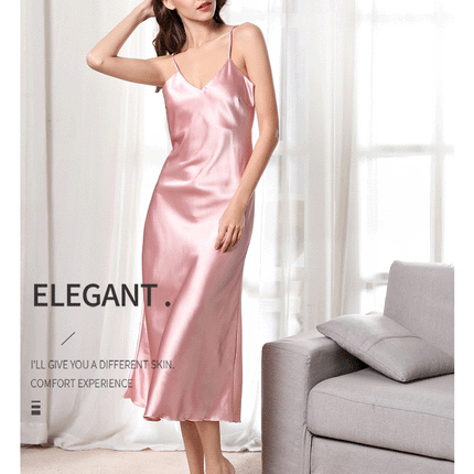 Women's Luxury Sleepwear Imitation Silk Full Slip Chemise Nightgown