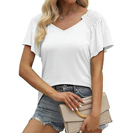 Ladies V Neck T Shirt Summer Tops Off Shoulder T-shirt Short Sleeve Tunic Blouse