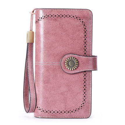 Women's Large Capacity Long Wallet, Genuine Leather Zipper Travel Clutch, Credit Card Bag Wristlet Card Case