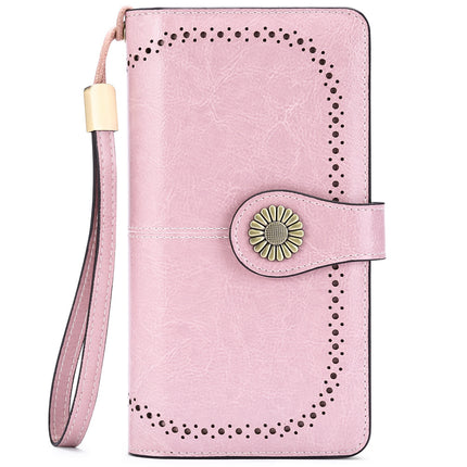 Women's Large Capacity Long Wallet, Genuine Leather Zipper Travel Clutch, Credit Card Bag Wristlet Card Case