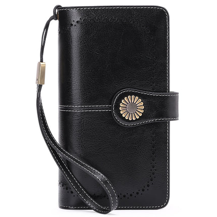 Women's Large Capacity Long Wallet, Genuine Leather Zipper Travel Clutch, Credit Card Bag Wristlet Card Case