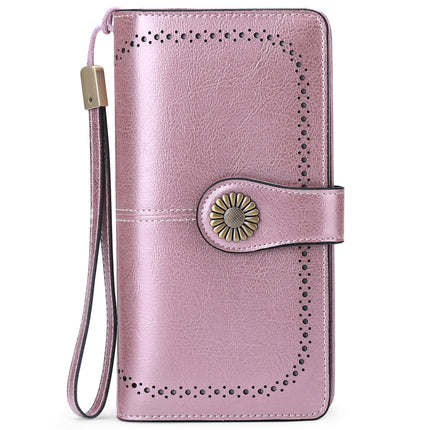 Women's Large Capacity Long Wallet, Genuine Leather Zipper Travel Clutch, Credit Card Bag Wristlet Card Case