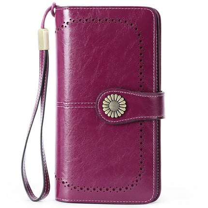 Women's Large Capacity Long Wallet, Genuine Leather Zipper Travel Clutch, Credit Card Bag Wristlet Card Case