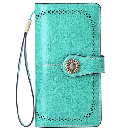 Women's Large Capacity Long Wallet, Genuine Leather Zipper Travel Clutch, Credit Card Bag Wristlet Card Case