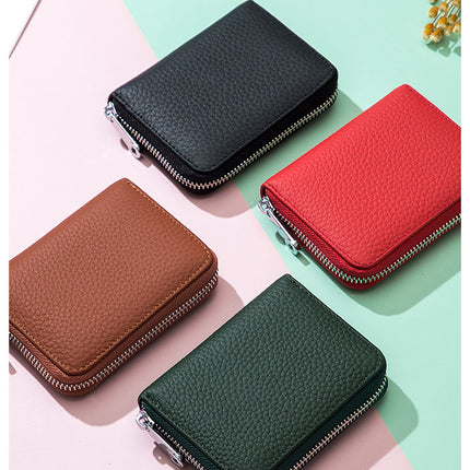 RFID Shielded Large Capacity Card Holder, Genuine Leather Women's Short, Credit Card Holder Wallet, ID Card Holder Coin Purse Zipper