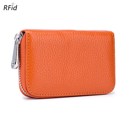 Card Bag Organ Zipper, Men's Cowhide RFID Barrier Leather Credit Card Holder Anti-theft Swipe Magnetic, Credit Card Holder Women's