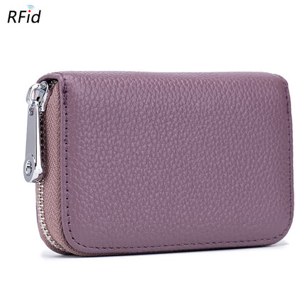 Card Bag Organ Zipper, Men's Cowhide RFID Barrier Leather Credit Card Holder Anti-theft Swipe Magnetic, Credit Card Holder Women's