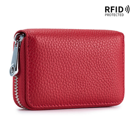 Card Bag Organ Zipper, Men's Cowhide RFID Barrier Leather Credit Card Holder Anti-theft Swipe Magnetic, Credit Card Holder Women's