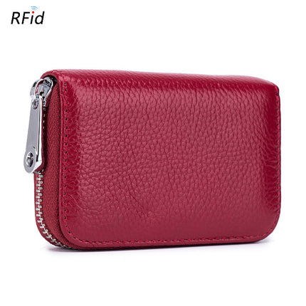 Card Bag Organ Zipper, Men's Cowhide RFID Barrier Leather Credit Card Holder Anti-theft Swipe Magnetic, Credit Card Holder Women's