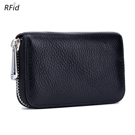 Card Bag Organ Zipper, Men's Cowhide RFID Barrier Leather Credit Card Holder Anti-theft Swipe Magnetic, Credit Card Holder Women's