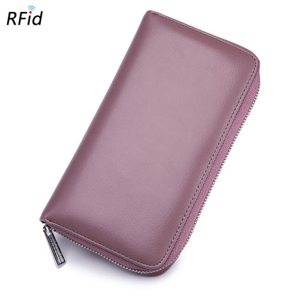 Leather Card Holder, Credit Card Holder, Long Zipper Wallet Passport Holder RFID Large Capacity Business Credit Card Holder