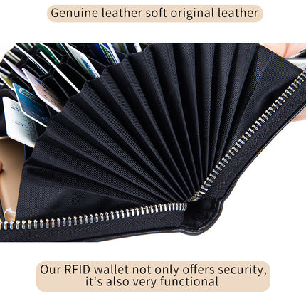 Leather Card Holder, Credit Card Holder, Long Zipper Wallet Passport Holder RFID Large Capacity Business Credit Card Holder