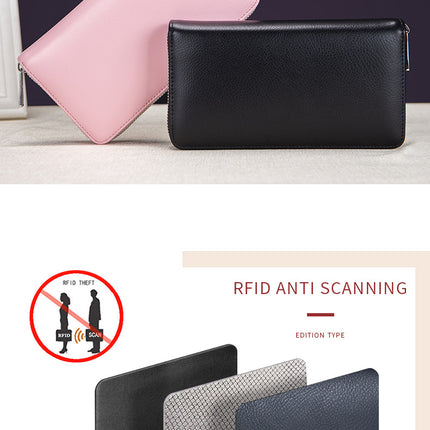 Leather Card Holder, Credit Card Holder, Long Zipper Wallet Passport Holder RFID Large Capacity Business Credit Card Holder