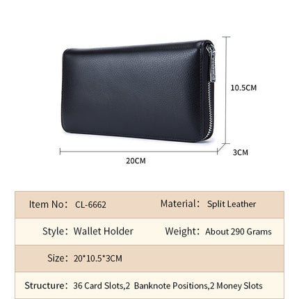 Leather Card Holder, Credit Card Holder, Long Zipper Wallet Passport Holder RFID Large Capacity Business Credit Card Holder