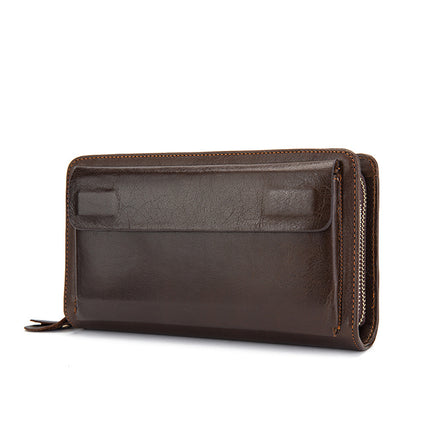 Business Men's Wallet Long,Leather Clutch Bag,Double Zipper Money Clip Coin Purse,Vintage Men's Long Clutch Bag