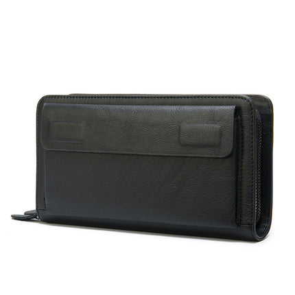 Business Men's Wallet Long,Leather Clutch Bag,Double Zipper Money Clip Coin Purse,Vintage Men's Long Clutch Bag