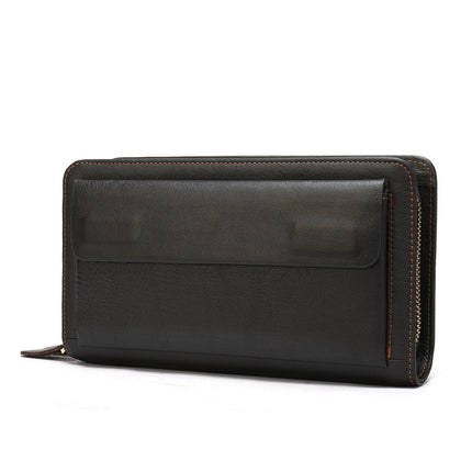 Business Men's Wallet Long,Leather Clutch Bag,Double Zipper Money Clip Coin Purse,Vintage Men's Long Clutch Bag