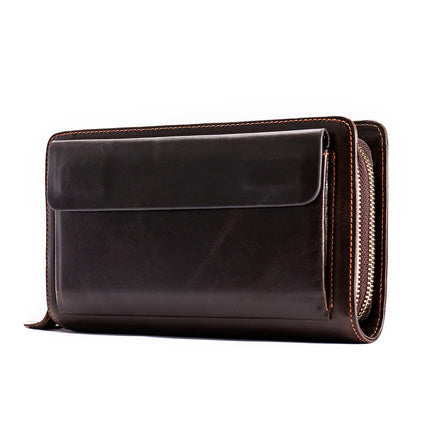 Business Men's Wallet Long,Leather Clutch Bag,Double Zipper Money Clip Coin Purse,Vintage Men's Long Clutch Bag