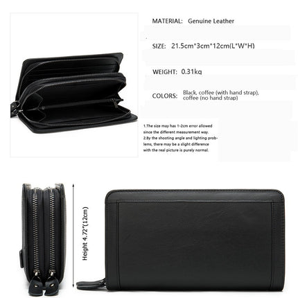 Business Men's Wallet Long,Leather Clutch Bag,Double Zipper Money Clip Coin Purse,Vintage Men's Long Clutch Bag