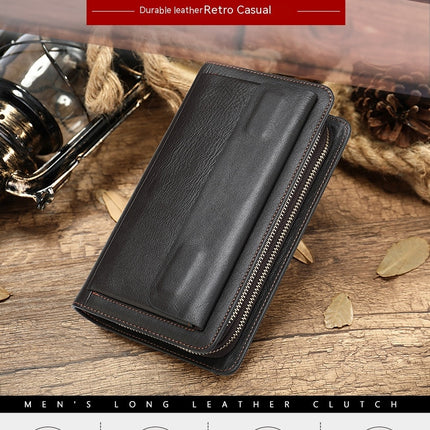 Business Men's Wallet Long,Leather Clutch Bag,Double Zipper Money Clip Coin Purse,Vintage Men's Long Clutch Bag