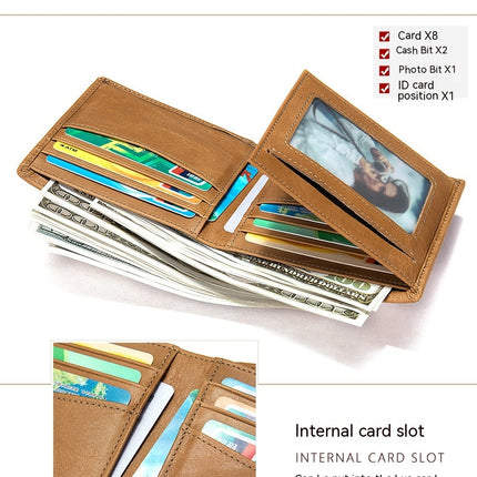 Casual Men's Wallet, Short Vintage Wallet, Leather Clip Multi Card Coin Wallet Model A