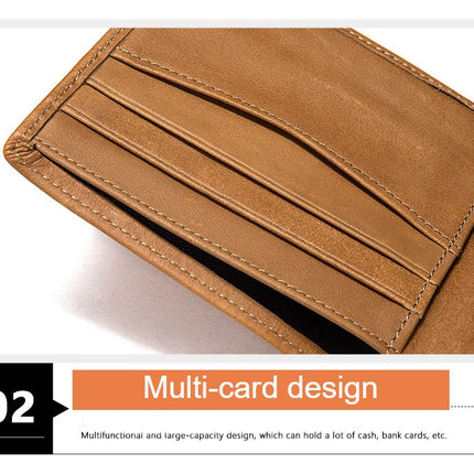 Casual Men's Wallet, Short Vintage Wallet, Leather Clip Multi Card Coin Wallet Model A