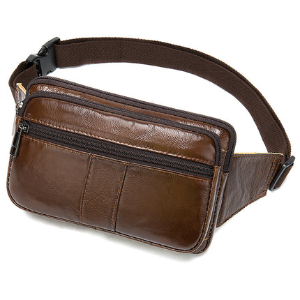 Genuine leather men's fanny pack, head layer cowhide outdoor shoulder crossbody chest bag, men's retro leather men's small bag