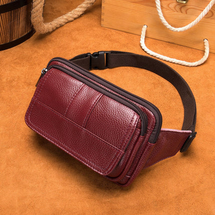 Genuine leather men's fanny pack, head layer cowhide outdoor shoulder crossbody chest bag, men's retro leather men's small bag