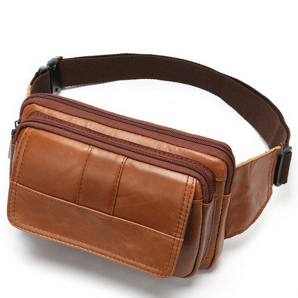 Genuine leather men's fanny pack, head layer cowhide outdoor shoulder crossbody chest bag, men's retro leather men's small bag