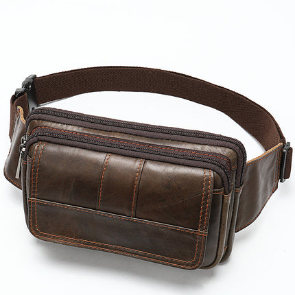 Genuine leather men's fanny pack, head layer cowhide outdoor shoulder crossbody chest bag, men's retro leather men's small bag