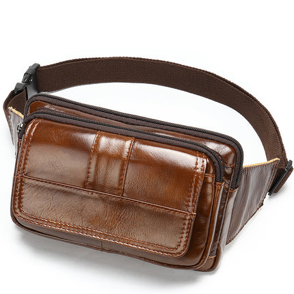 Genuine leather men's fanny pack, head layer cowhide outdoor shoulder crossbody chest bag, men's retro leather men's small bag