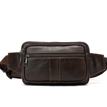 Genuine leather men's fanny pack, head layer cowhide outdoor shoulder crossbody chest bag, men's retro leather men's small bag