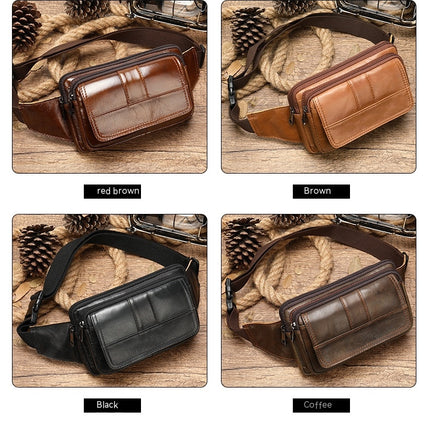 Genuine leather men's fanny pack, head layer cowhide outdoor shoulder crossbody chest bag, men's retro leather men's small bag