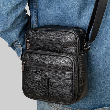 Men's Leather Satchel Male Vertical Head Layer Cowhide Shoulder Crossbody Bag, Messenger Bag For Men