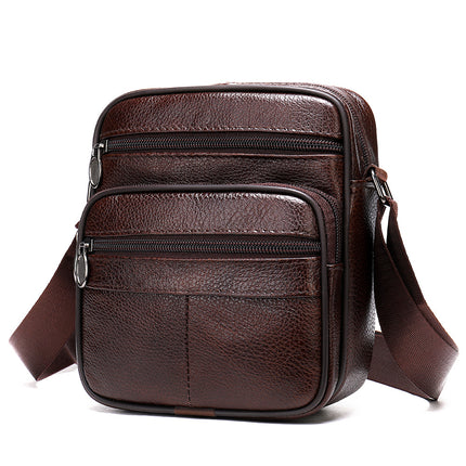 Men's Leather Satchel Male Vertical Head Layer Cowhide Shoulder Crossbody Bag, Messenger Bag For Men