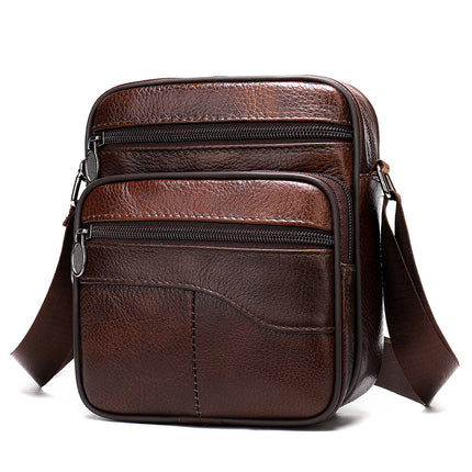 Men's Leather Satchel Male Vertical Head Layer Cowhide Shoulder Crossbody Bag, Messenger Bag For Men