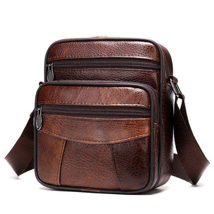 Men's Leather Satchel Male Vertical Head Layer Cowhide Shoulder Crossbody Bag, Messenger Bag For Men