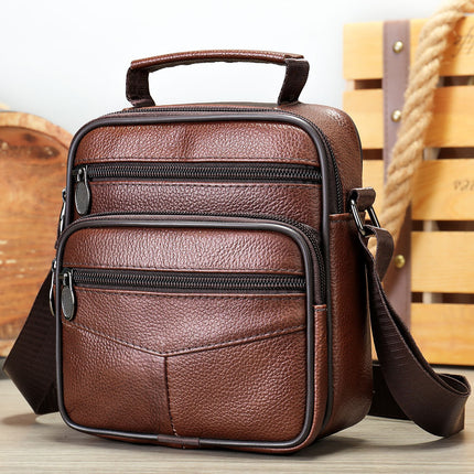 Men's Leather Satchel Male Vertical Head Layer Cowhide Shoulder Crossbody Bag, Messenger Bag For Men