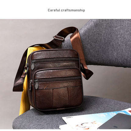 Men's Leather Satchel Male Vertical Head Layer Cowhide Shoulder Crossbody Bag, Messenger Bag For Men