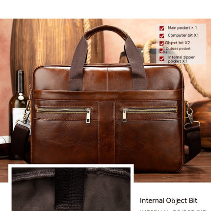 Vintage Genuine Leather Bag Laptop Messenger Bag Business Travel Crossbody Shoulder Bags for Men