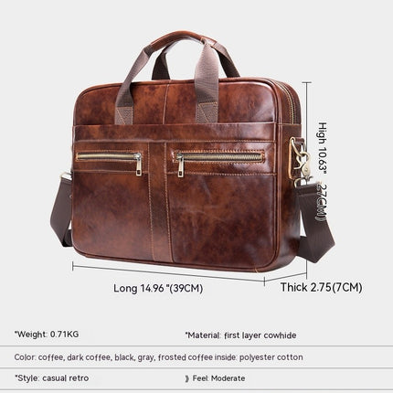 Vintage Genuine Leather Bag Laptop Messenger Bag Business Travel Crossbody Shoulder Bags for Men