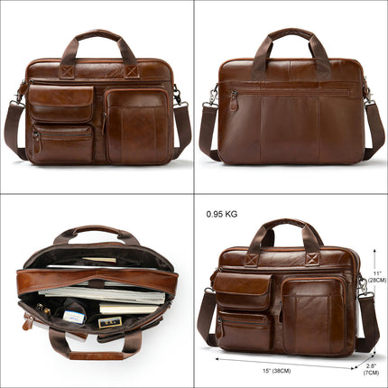 Men's Genuine Leather Men's Briefcase Handbag Large Capacity Computer Bag Shoulder Bag