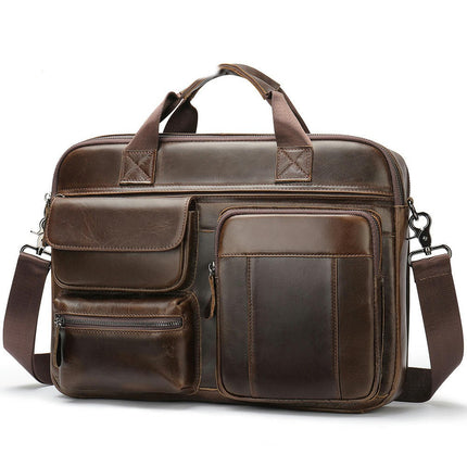 Men's Genuine Leather Men's Briefcase Handbag Large Capacity Computer Bag Shoulder Bag