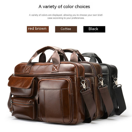 Men's Genuine Leather Men's Briefcase Handbag Large Capacity Computer Bag Shoulder Bag