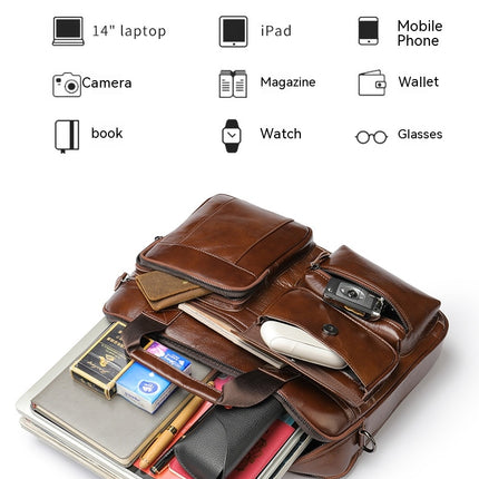 Men's Genuine Leather Men's Briefcase Handbag Large Capacity Computer Bag Shoulder Bag