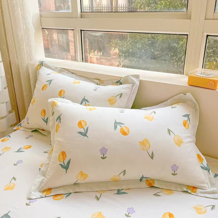 100% Cotton Floral Printed Pillowcase Set (2 Pcs) Cotton Pillowcase Student Pillow Protectors for Bedroom