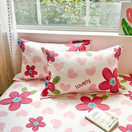 100% Cotton Floral Printed Pillowcase Set (2 Pcs) Cotton Pillowcase Student Pillow Protectors for Bedroom