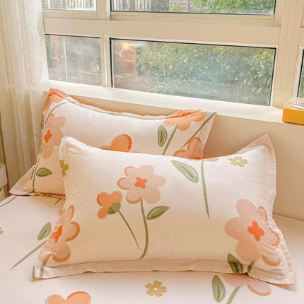 100% Cotton Floral Printed Pillowcase Set (2 Pcs) Cotton Pillowcase Student Pillow Protectors for Bedroom