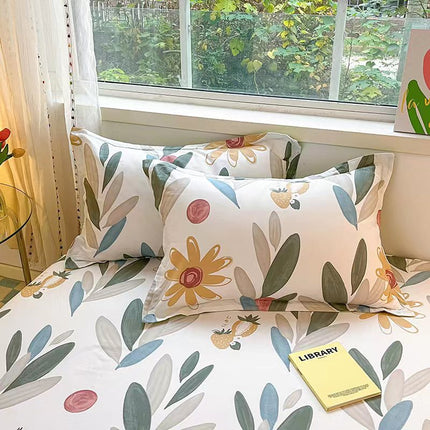 100% Cotton Floral Printed Pillowcase Set (2 Pcs) Cotton Pillowcase Student Pillow Protectors for Bedroom