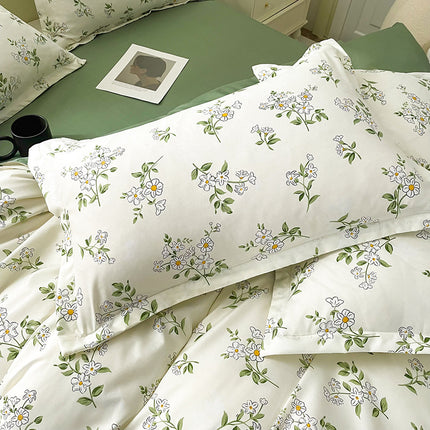 Floral Duvet Cover Set Queen Size Botanical Bedding Set -Flowers Printed Reversible Bedding Comforter Cover Set 1 Duvet Cover 2 Pillowcases+1 Bed Sheet